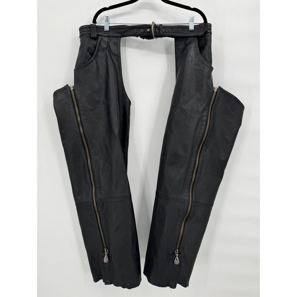 Harley Davidson Size XL black genuine leather‎ chaps CA 03402 Lined Vintage